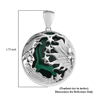 African Malachite Celestial Pendant in Platinum Over Copper with Magnet 62.15 ctw