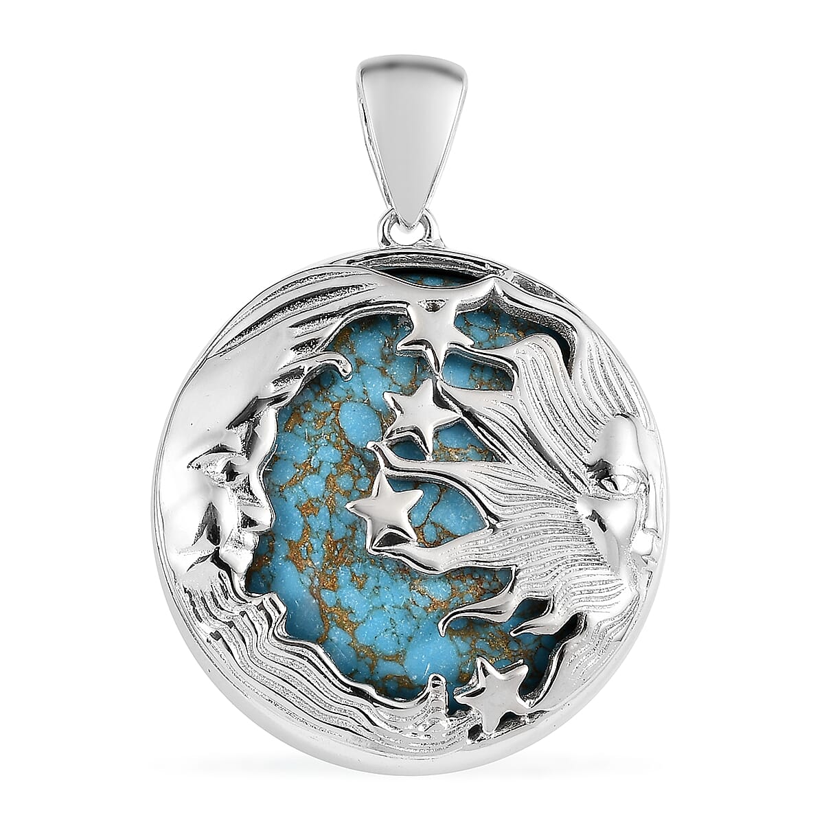Mojave Blue Turquoise Celestial Pendant in Platinum Over Copper with Magnet 48.35 ctw image number 0