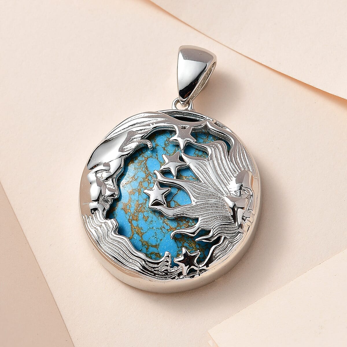 Mojave Blue Turquoise Celestial Pendant in Platinum Over Copper with Magnet 48.35 ctw image number 1
