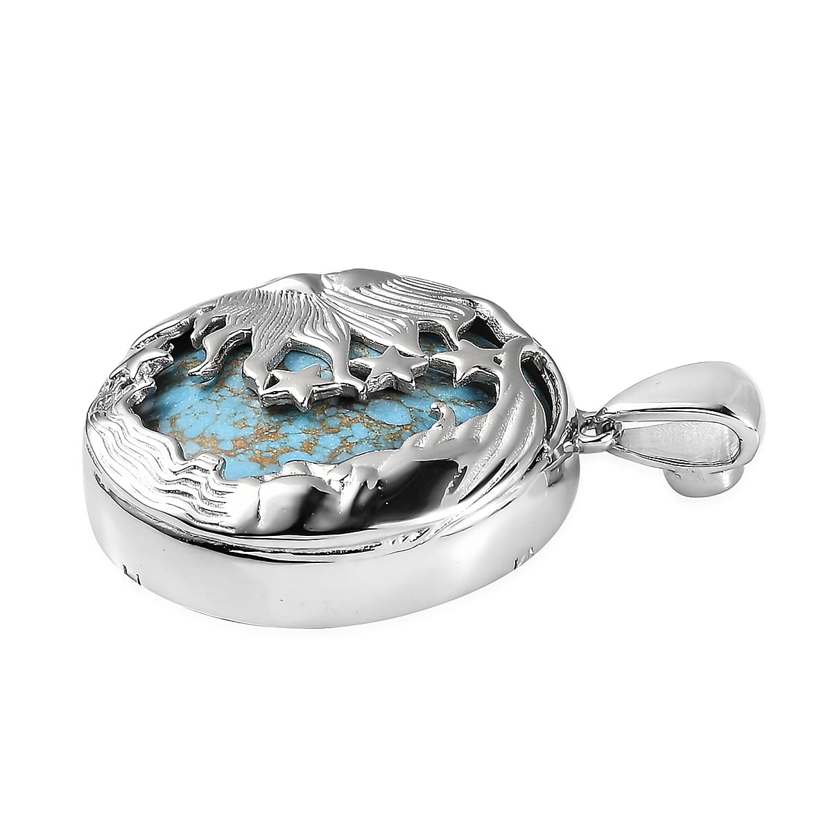 Mojave Blue Turquoise Celestial Pendant in Platinum Over Copper with Magnet 48.35 ctw image number 3
