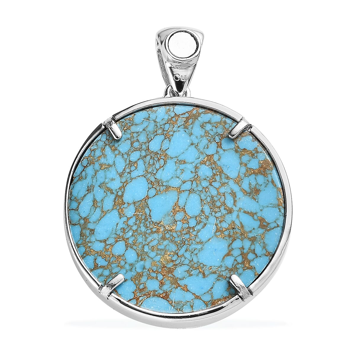 Mojave Blue Turquoise Celestial Pendant in Platinum Over Copper with Magnet 48.35 ctw image number 4