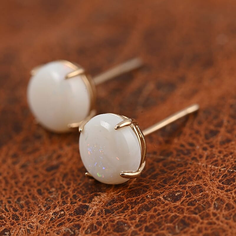 14K Yellow Gold Opal Solitaire Stud Earrings 1.10 ctw