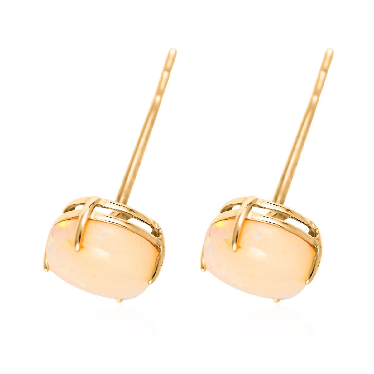 14K Yellow Gold Opal Solitaire Stud Earrings 1.10 ctw image number 3