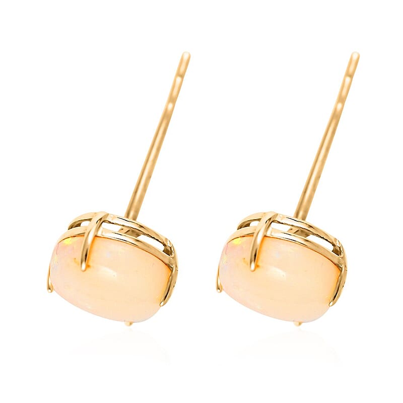 14K Yellow Gold Opal Solitaire Stud Earrings 1.10 ctw