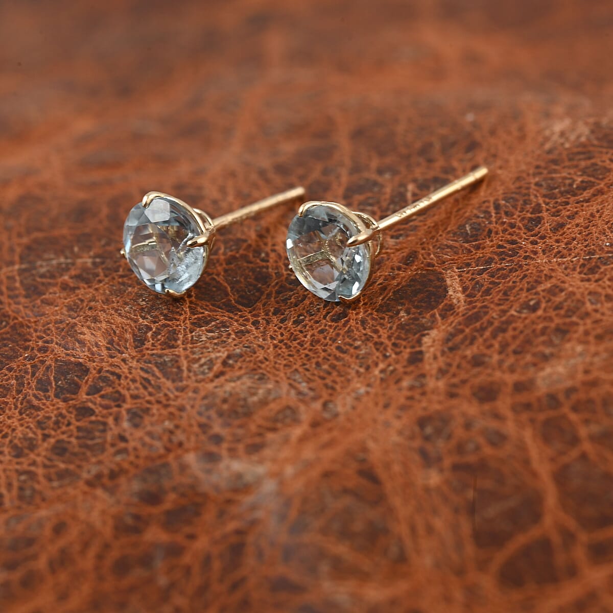 Aquamarine Stud Earrings, Solitaire Earrings, Solitaire Studs, Aquamarine Earrings, 14K Yellow Gold Earrings 1.50 ctw image number 1