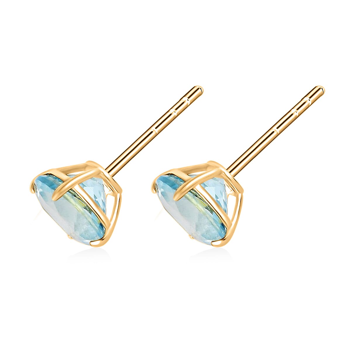 Aquamarine Stud Earrings, Solitaire Earrings, Solitaire Studs, Aquamarine Earrings, 14K Yellow Gold Earrings 1.50 ctw image number 3