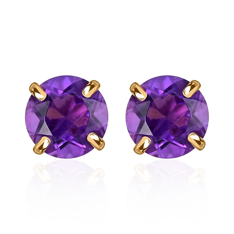 14K Yellow Gold Amethyst Solitaire Stud Earrings 0.50 ctw