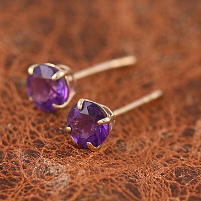 14K Yellow Gold Amethyst Solitaire Stud Earrings 0.50 ctw