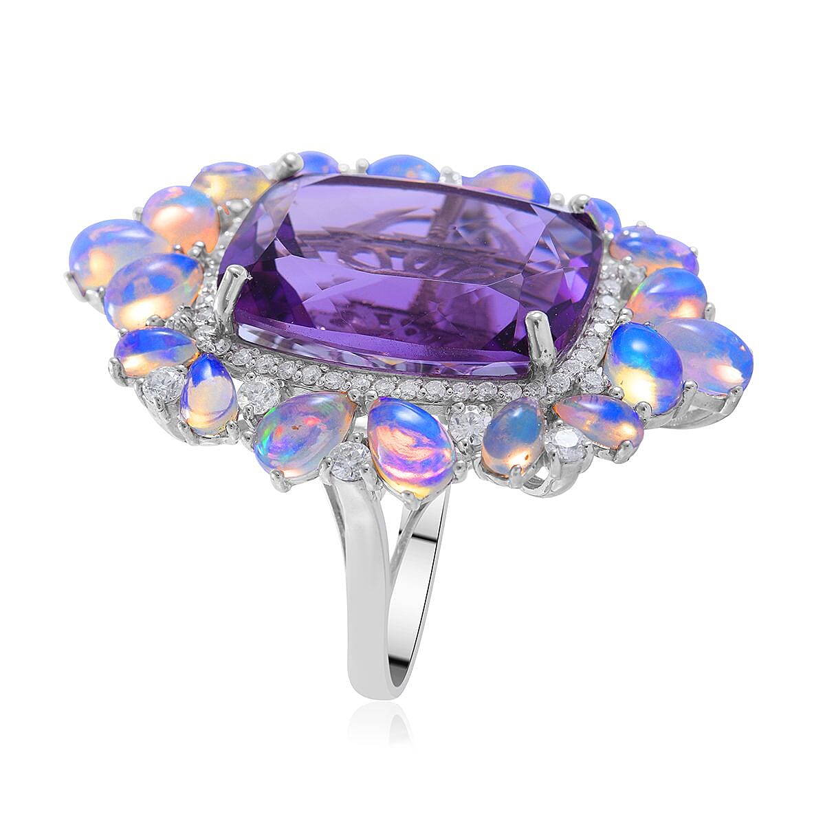 AAA Amethyst and Multi Gemstone Ring in Platinum Over Sterling Silver (Size 6.0) 23.85 ctw image number 2