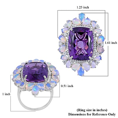 AAA Amethyst and Multi Gemstone Ring in Platinum Over Sterling Silver (Size 6.0) 23.85 ctw