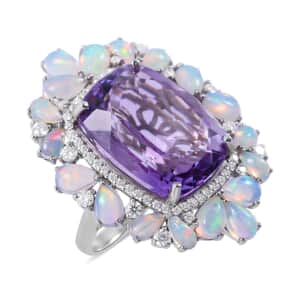 AAA Rose De France Amethyst and Multi Gemstone Ring in Platinum Over Sterling Silver (Size 6.0) 23.85 ctw