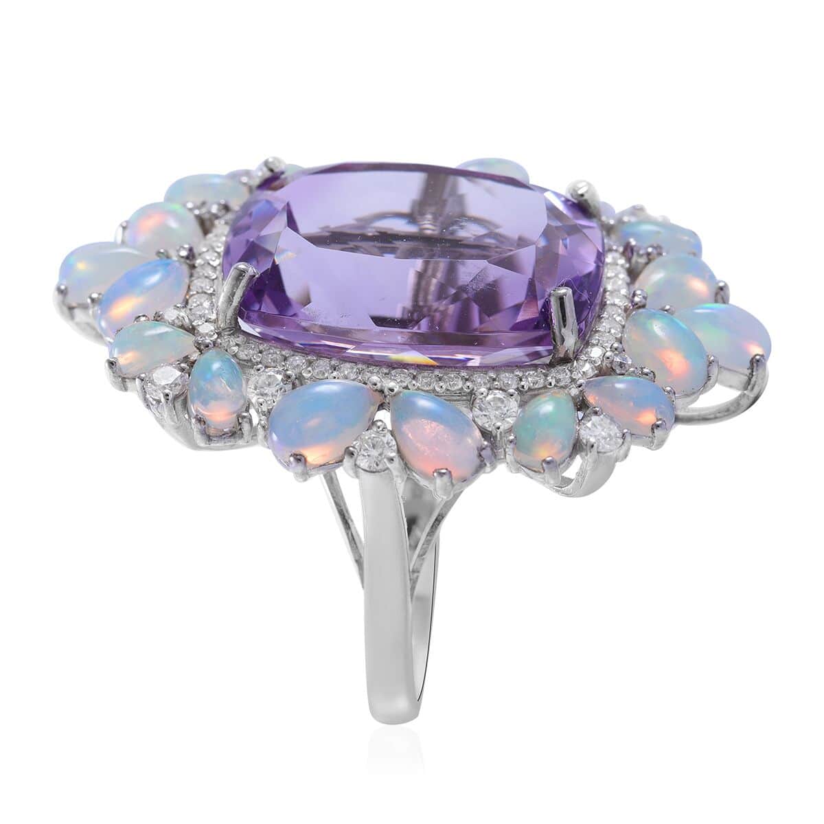 AAA Rose De France Amethyst and Multi Gemstone Ring in Platinum Over Sterling Silver (Size 6.0) 23.85 ctw image number 2