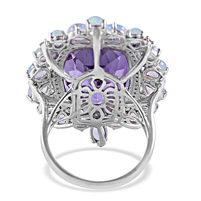 AAA Rose De France Amethyst and Multi Gemstone Ring in Platinum Over Sterling Silver (Size 6.0) 23.85 ctw