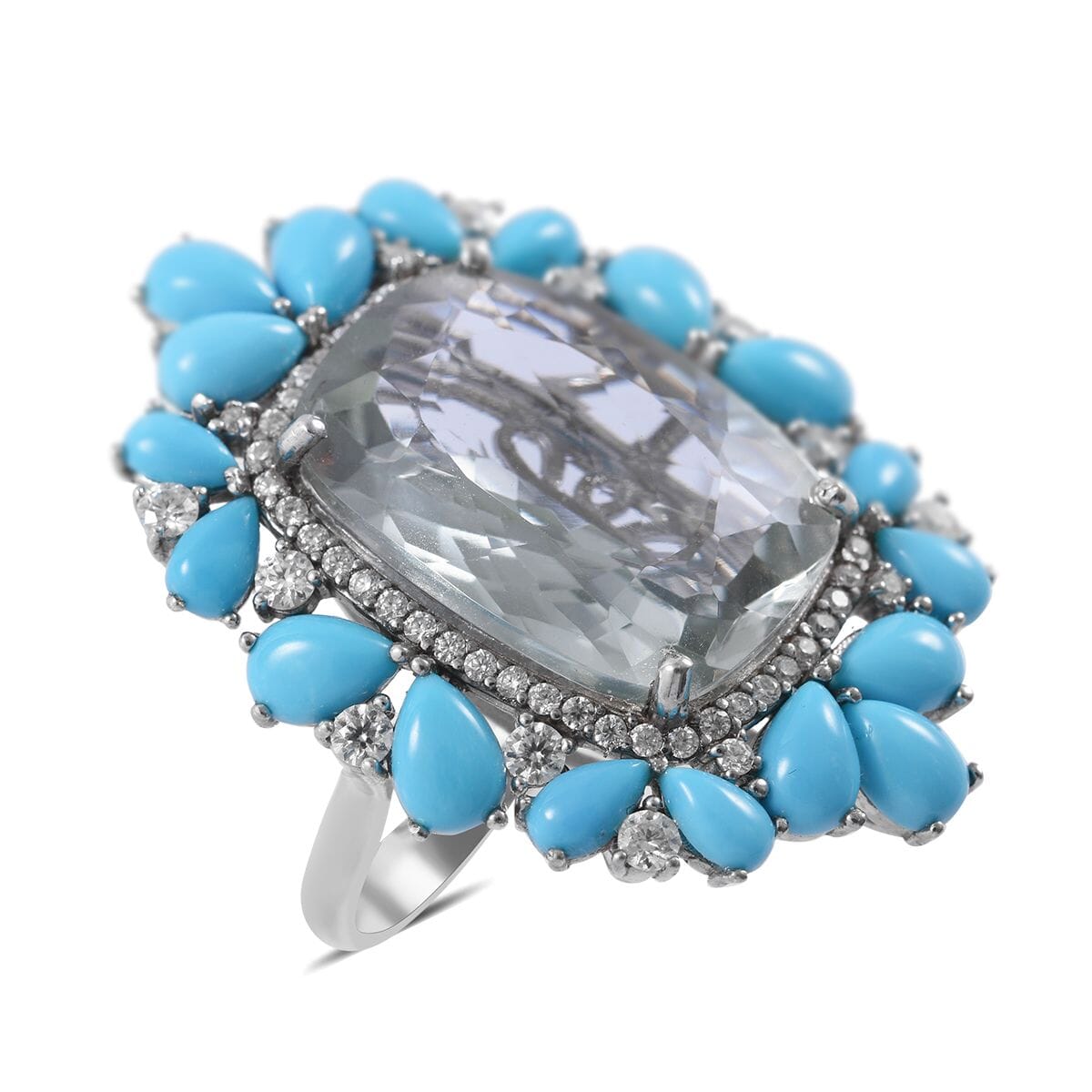 AAA Montezuma Prasiolite and Multi Gemstone Ring in Platinum Over Sterling Silver (Size 6.0) 25.65 ctw image number 0