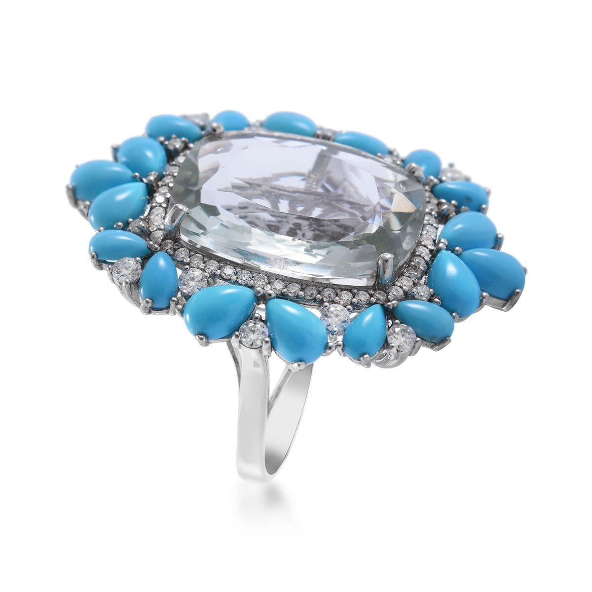 AAA Montezuma Prasiolite and Multi Gemstone Ring in Platinum Over Sterling Silver (Size 6.0) 25.65 ctw image number 2