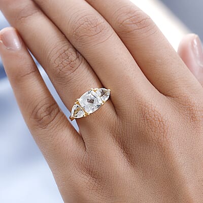 White Topaz 3 Stone Ring in Vermeil Yellow Gold Over Sterling Silver (Size 10.0) 4.60 ctw