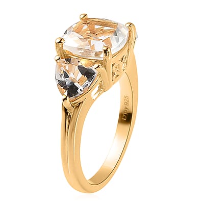 White Topaz 3 Stone Ring in Vermeil Yellow Gold Over Sterling Silver (Size 10.0) 4.60 ctw
