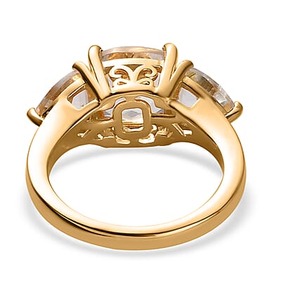 White Topaz 3 Stone Ring in Vermeil Yellow Gold Over Sterling Silver (Size 10.0) 4.60 ctw