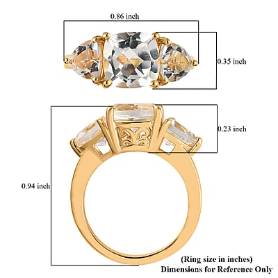 White Topaz 3 Stone Ring in Vermeil Yellow Gold Over Sterling Silver (Size 10.0) 4.60 ctw