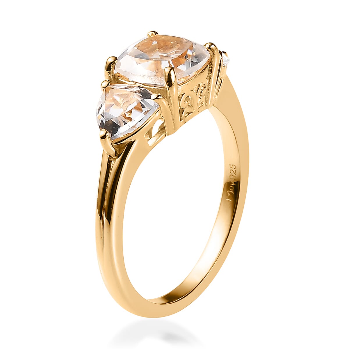White Topaz 3 Stone Ring in Vermeil YG Over Sterling Silver (Size 9.0) 4.60 ctw image number 3