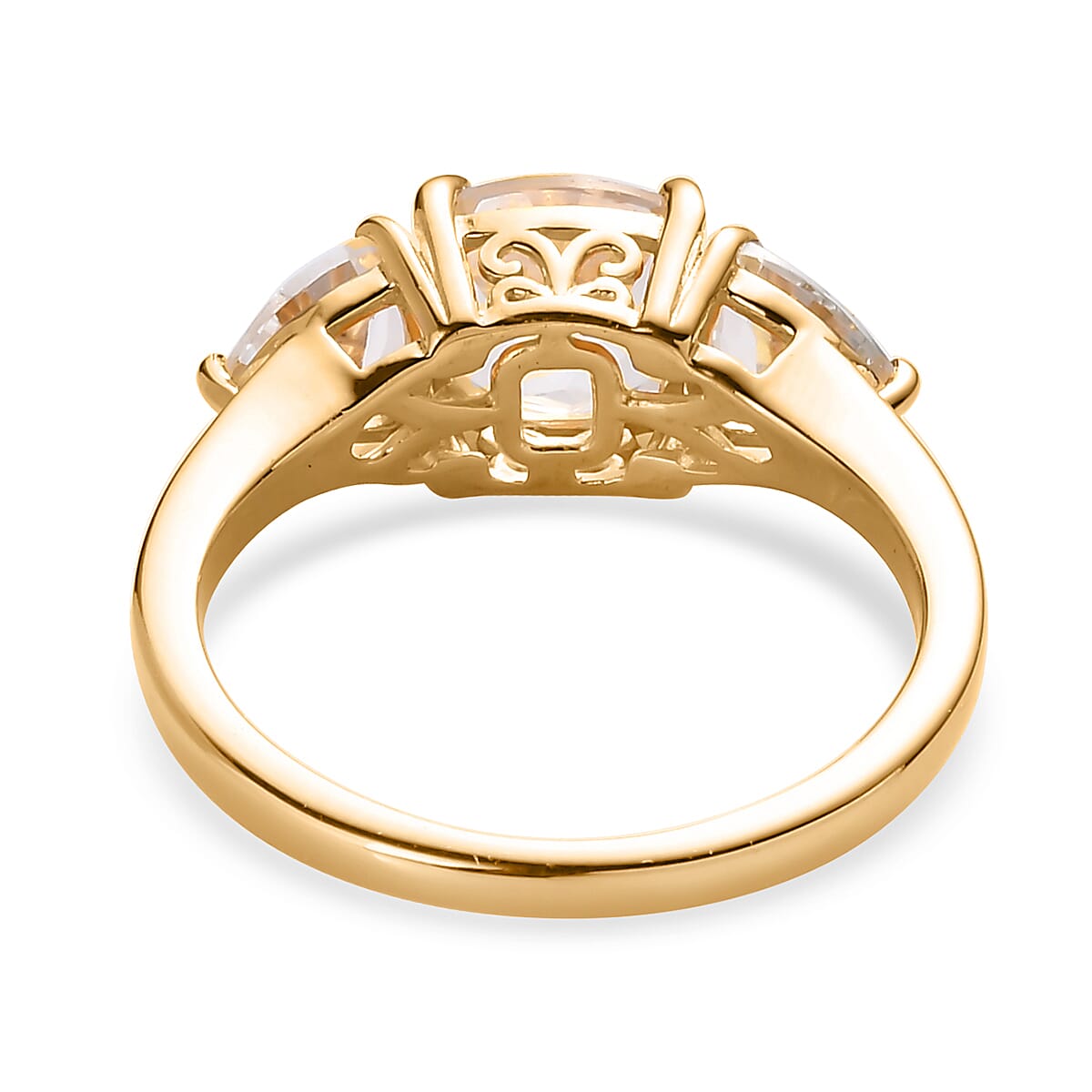 White Topaz 3 Stone Ring in Vermeil YG Over Sterling Silver (Size 9.0) 4.60 ctw image number 4