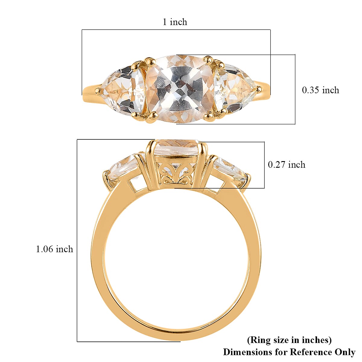 White Topaz 3 Stone Ring in Vermeil YG Over Sterling Silver (Size 9.0) 4.60 ctw image number 5