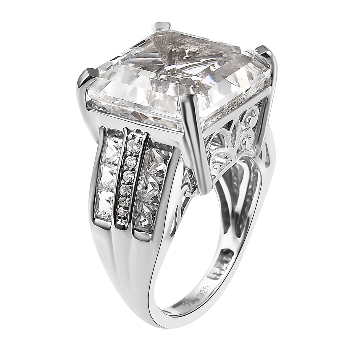 Asscher Cut White Topaz Ring in Platinum Over Sterling Silver 16.50 ctw image number 3