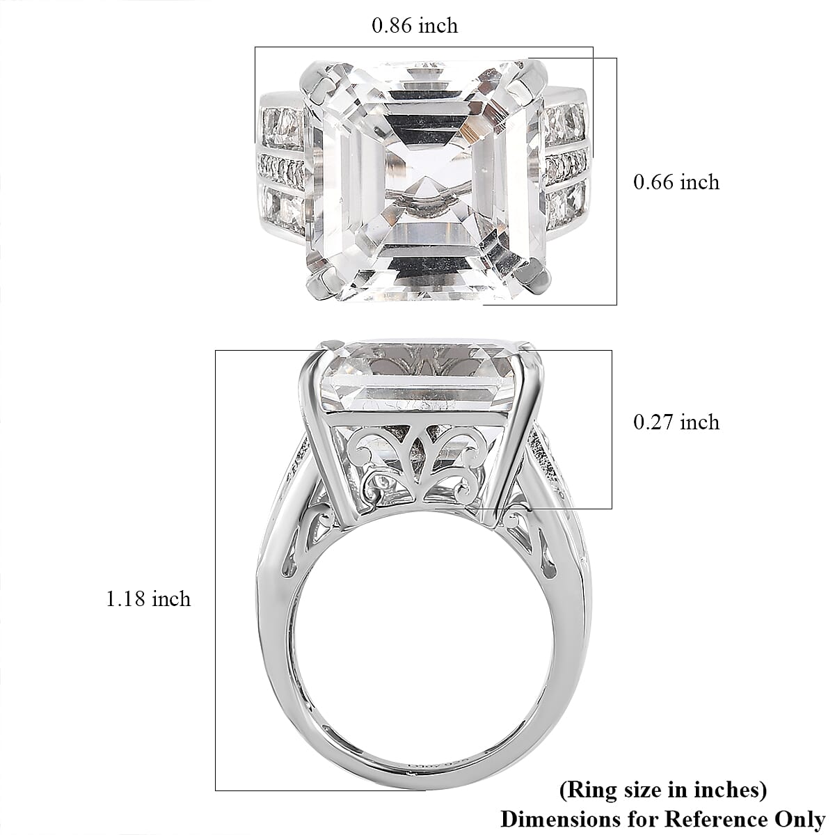 Asscher Cut White Topaz Ring in Platinum Over Sterling Silver 16.50 ctw image number 5