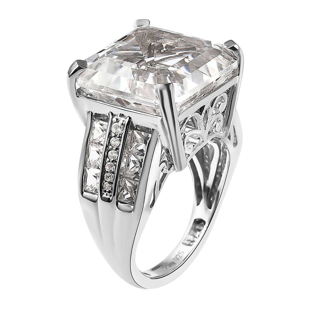 Asscher Cut White Topaz Ring in Platinum Over Sterling Silver (Size 7.0) 16.50 ctw image number 3