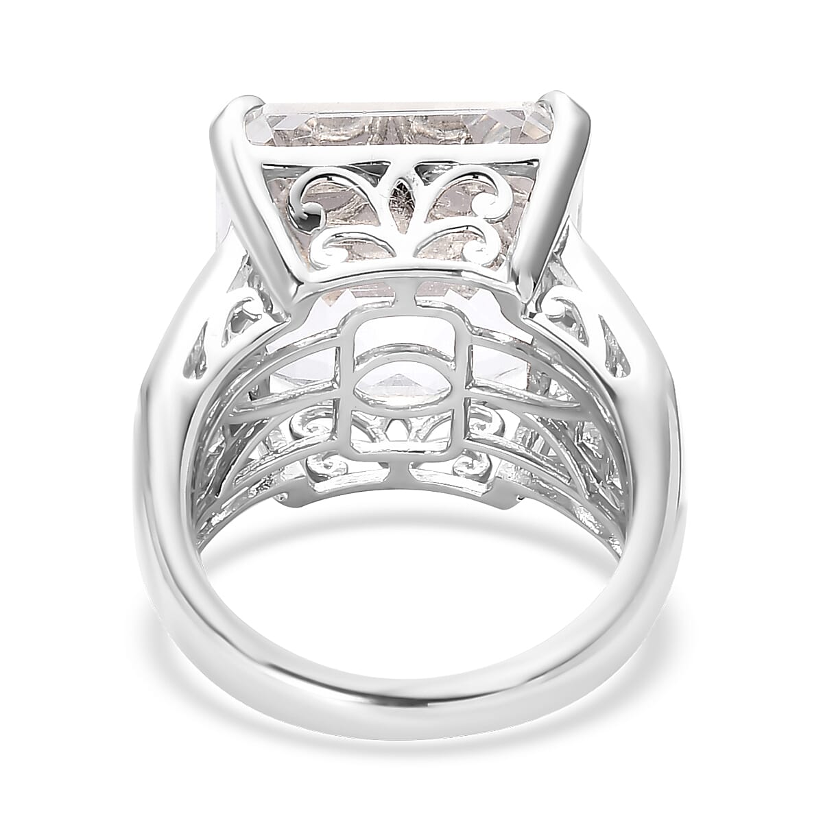 Asscher Cut White Topaz Ring in Platinum Over Sterling Silver (Size 7.0) 16.50 ctw image number 4