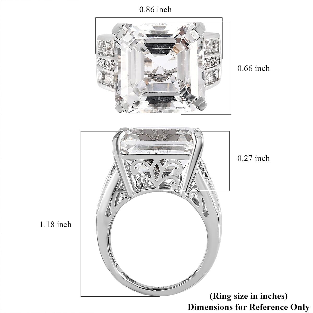 Asscher Cut White Topaz Ring in Platinum Over Sterling Silver (Size 7.0) 16.50 ctw image number 5