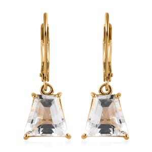 White Topaz Lever Back Earrings in Vermeil Yellow Gold Over Sterling Silver 6.65 ctw