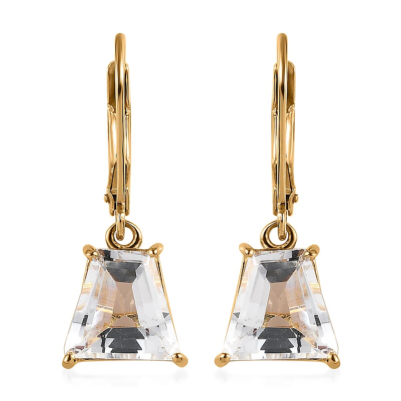 White Topaz Lever Back Earrings in Vermeil Yellow Gold Over Sterling Silver 6.65 ctw