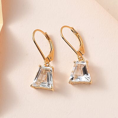 White Topaz Lever Back Earrings in Vermeil Yellow Gold Over Sterling Silver 6.65 ctw
