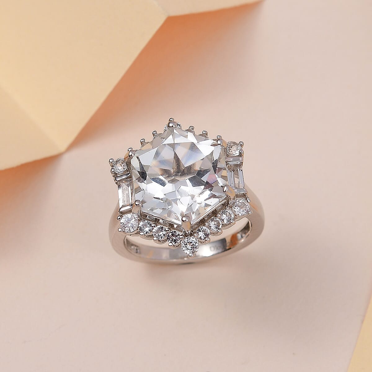 White Topaz Ring in Platinum Over Sterling Silver 5.50 ctw image number 1