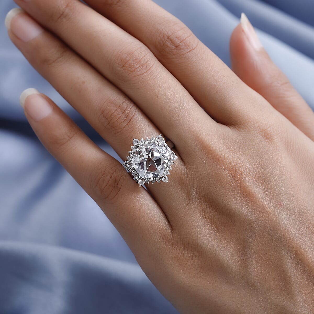 White Topaz Ring in Platinum Over Sterling Silver 5.50 ctw image number 2