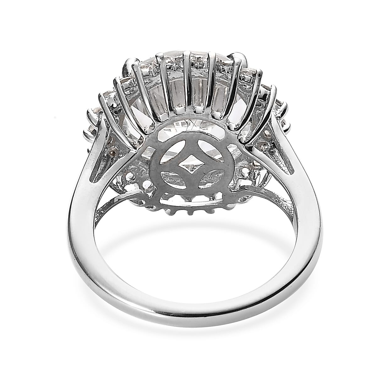 Concave Cut White Topaz Halo Ring in Platinum Over Sterling Silver (Size 6.0) 9.10 ctw image number 4