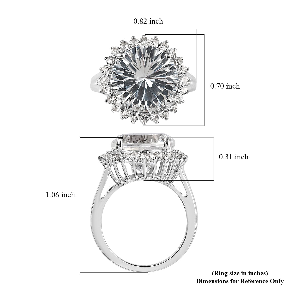 Concave Cut White Topaz Halo Ring in Platinum Over Sterling Silver (Size 6.0) 9.10 ctw image number 5