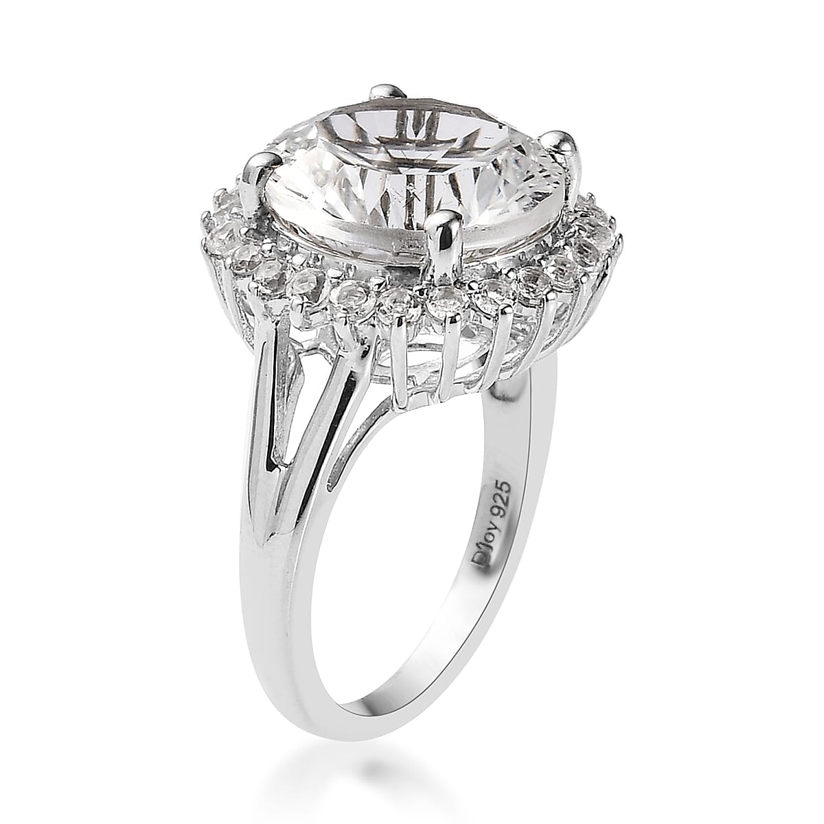 Concave Cut White Topaz Halo Ring in Platinum Over Sterling Silver (Size 7.0) 9.10 ctw image number 3