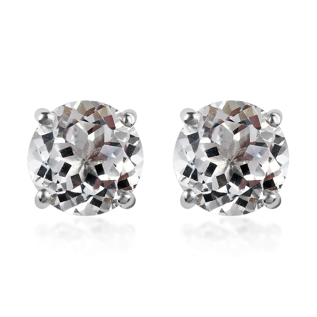 White Topaz Solitaire Stud Earrings in Platinum Over Sterling Silver 5.15 ctw image number 0