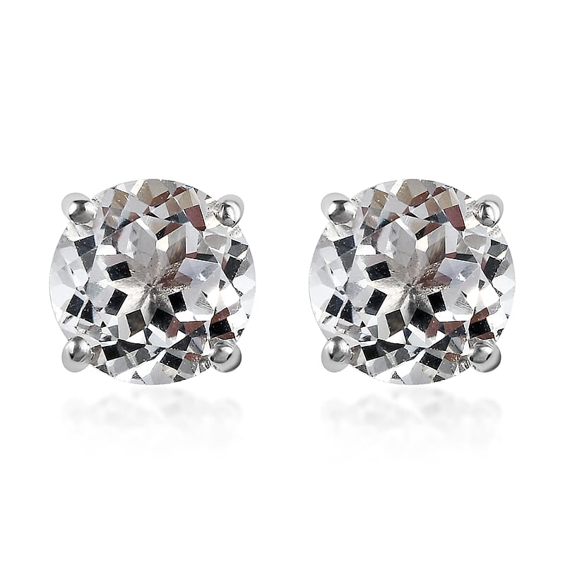 White Topaz Solitaire Stud Earrings in Platinum Over Sterling Silver 4.75 ctw