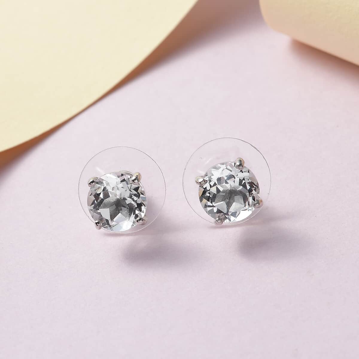 White Topaz Solitaire Stud Earrings in Platinum Over Sterling Silver 5.15 ctw image number 1