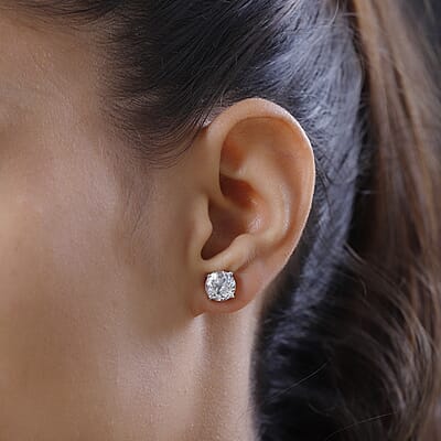 White Topaz Solitaire Stud Earrings in Platinum Over Sterling Silver 4.75 ctw