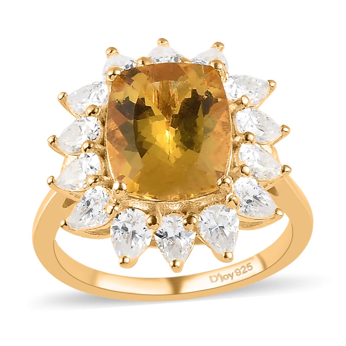 Brazilian Golden Apatite and Moissanite Sunburst Ring in Vermeil Yellow Gold Over Sterling Silver (Size 10.0) 6.50 ctw image number 0