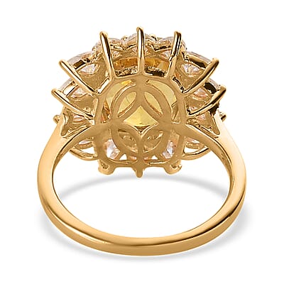Brazilian Golden Apatite and Moissanite Sunburst Ring in Vermeil Yellow Gold Over Sterling Silver (Size 7.0) 6.50 ctw