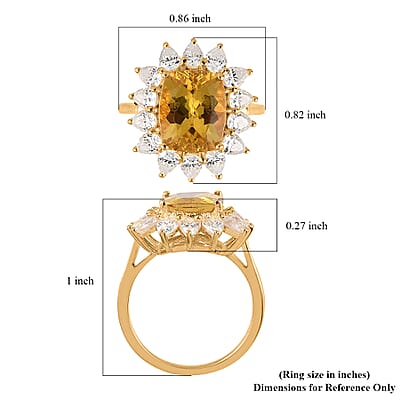Brazilian Golden Apatite and Moissanite Sunburst Ring in Vermeil Yellow Gold Over Sterling Silver (Size 7.0) 6.50 ctw