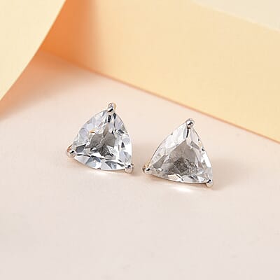 White Topaz Stud Earrings in Platinum Over Sterling Silver 5.90 ctw