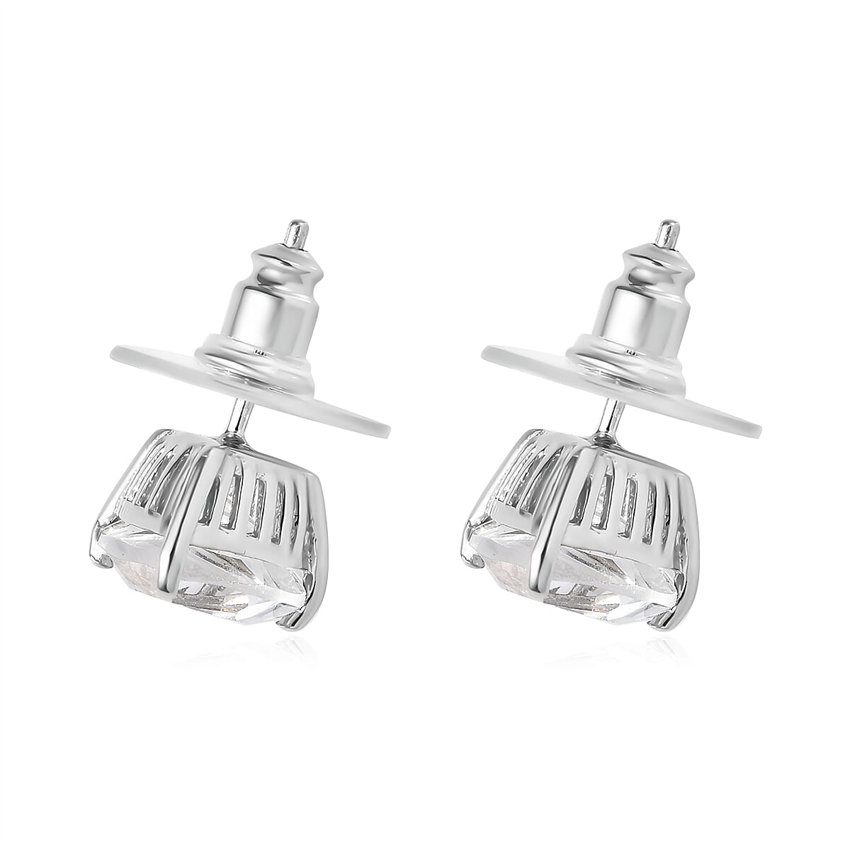 White Topaz Stud Earrings in Platinum Over Sterling Silver 5.90 ctw