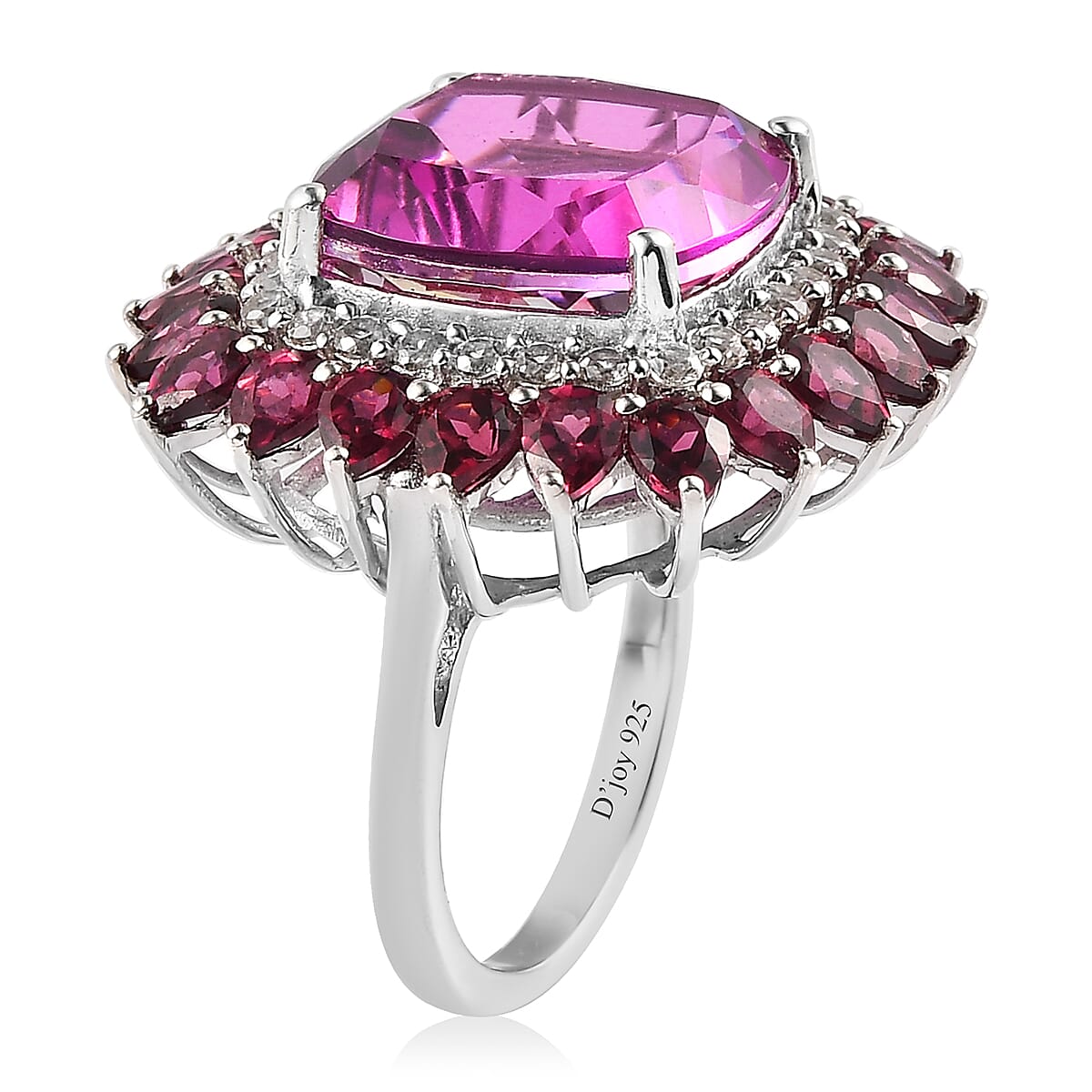 African Lilac Quartz (Triplet) and Multi Gemstone Double Halo Ring in Platinum Over Sterling Silver 15.40 ctw image number 3