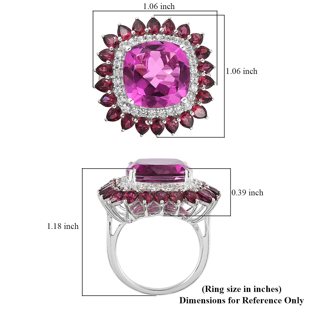 African Lilac Quartz (Triplet) and Multi Gemstone Double Halo Ring in Platinum Over Sterling Silver 15.40 ctw image number 5